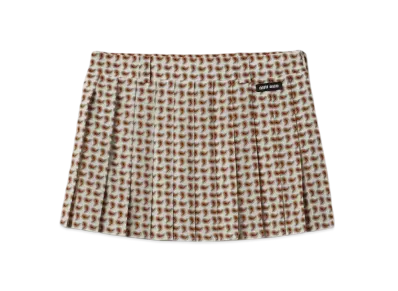MIU MIU Women's Pleated Paisley Print Marocain Mini Skirt "Avory/Orange"