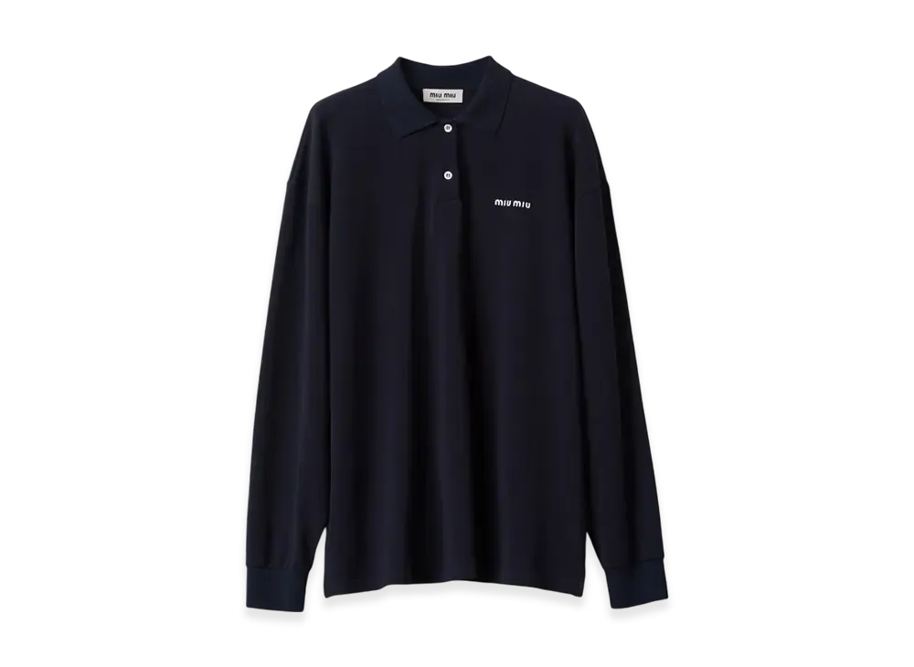 MIU MIU Women's Cotton Pique Polo Shirt "Navy"