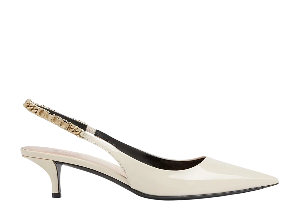 グッチ ウィメンズ シニョリーア スリングバック パンプス "ホワイトパテントレザー"