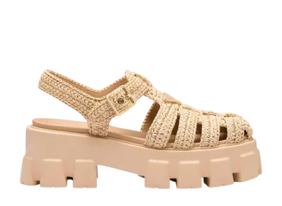 PRADA Women's Monolith Crochet Cage Sandals "Natural"