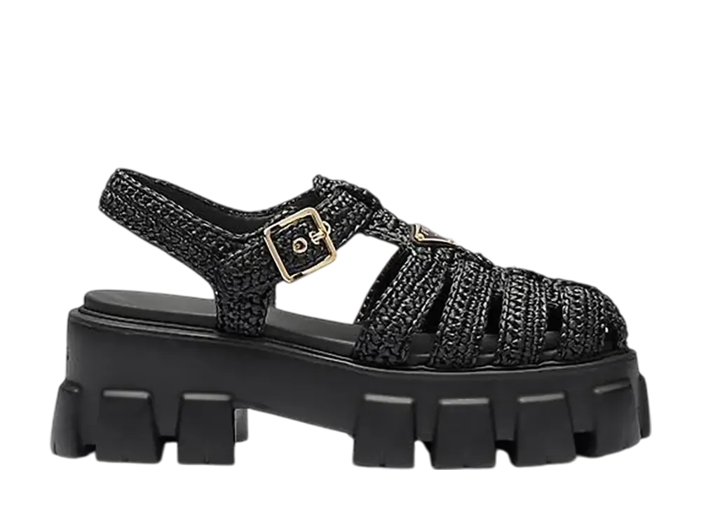 プラダ ウィメンズ モノリス クロシェ ケージサンダル "ブラック"