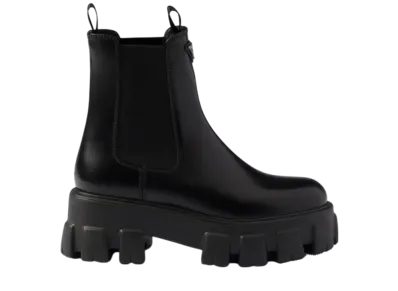 PRADA Women's Monolith Brushed Leather Chelsea Boots "Black"