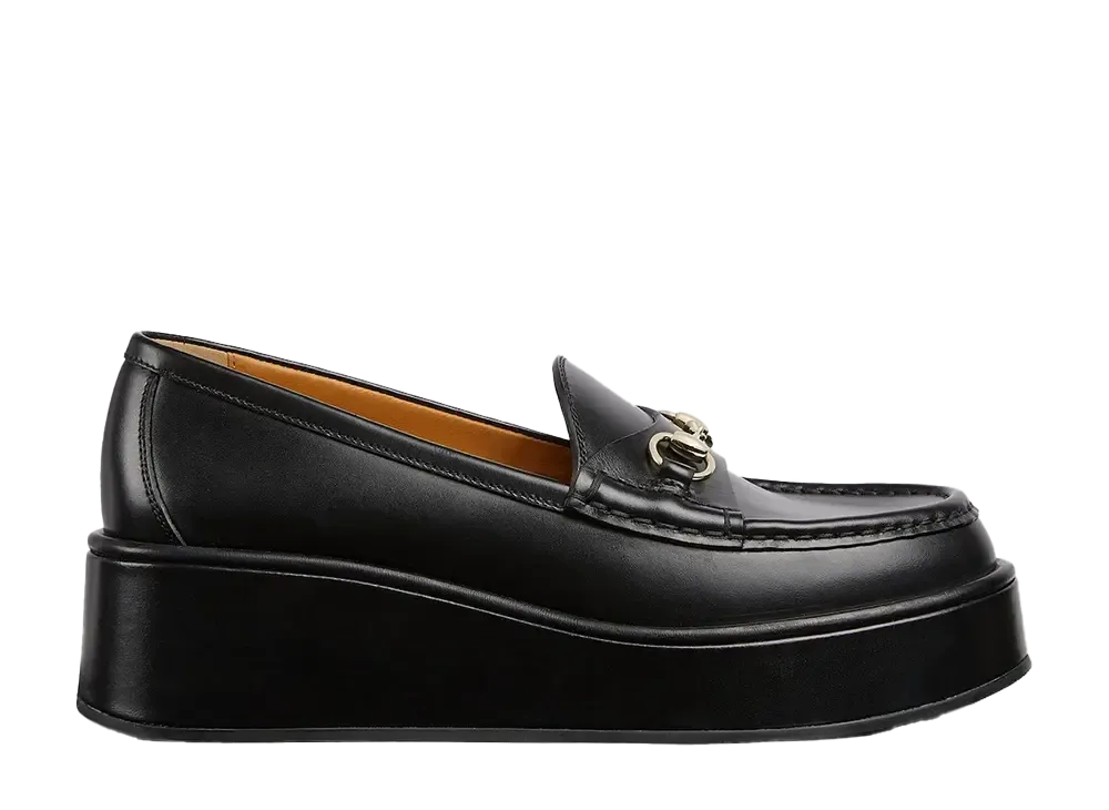 GUCCI Women's Horsebit 1953 Wedge Loafer "Black Leather"