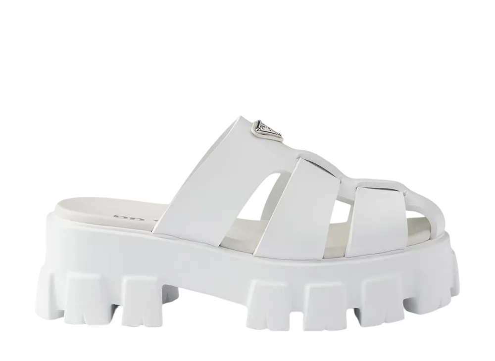 プラダ ウィメンズ モノリス ラバー ミュール "ホワイト"
