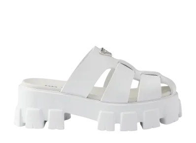 PRADA Women's Monolith Rubber Mules "White"