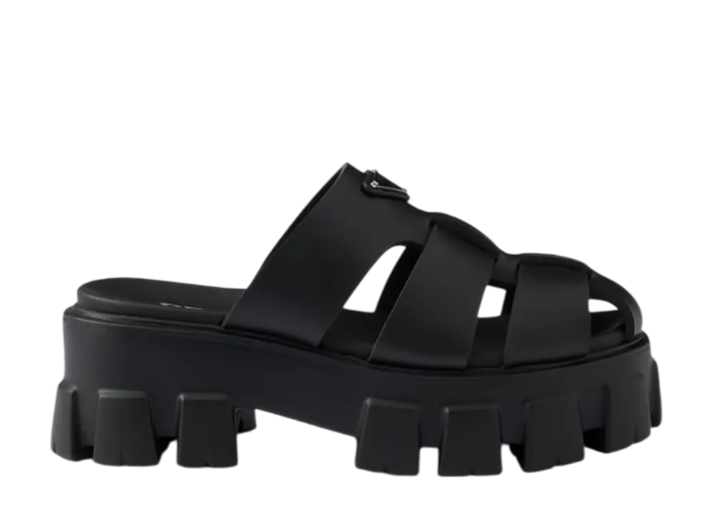 プラダ ウィメンズ モノリス ラバー ミュール "ブラック"