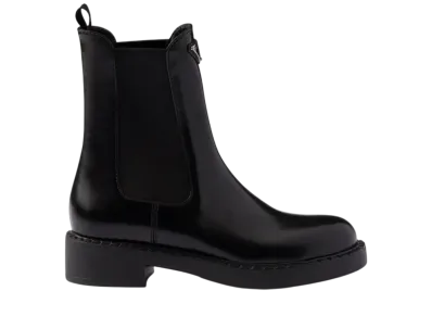 PRADA Women's Brushed Leather Chelsea Boots "Black"