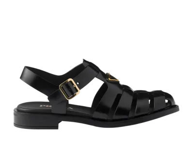 PRADA Women's Brushed Leather Fisherman Sandals "Black"