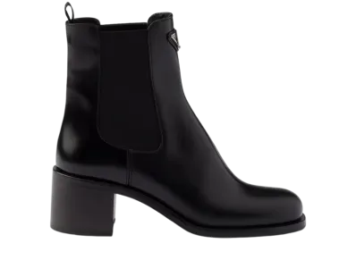 PRADA Women's Brushed Leather Booties "Black"