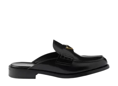 PRADA Women's Brushed Leather Mules "Black"