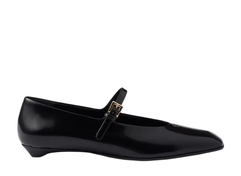 プラダ ウィメンズ ブラッシュドレザー メリージェーン バレリーナ "ブラック"