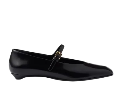 PRADA Women's Brushed Leather Mary Jane Ballerinas "Black"