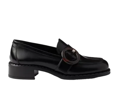 PRADA Women's Brushed Leather Loafers "Black"