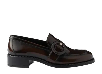 PRADA Women's Brushed Leather Loafers "Brown"