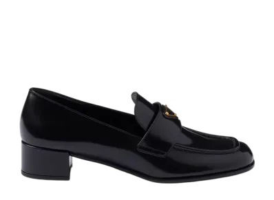 PRADA Women's Brushed Leather Loafers "Black"