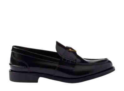 PRADA Women's Brushed Leather Loafers "Black"