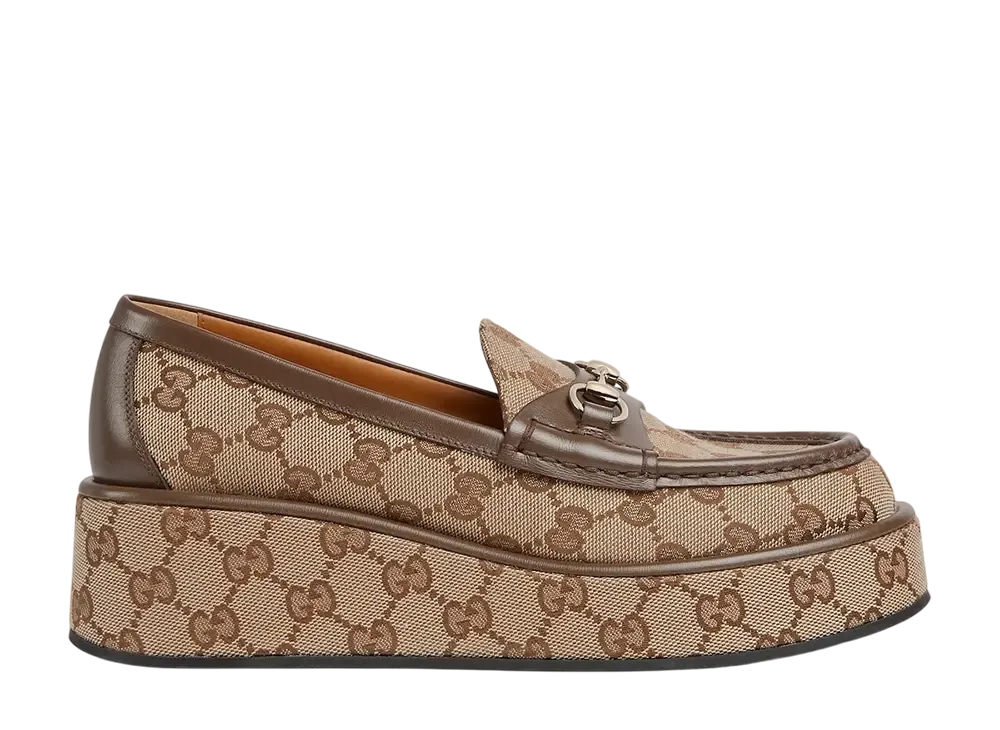 GUCCI Women's Horsebit 1953 Wedge Loafer "Beige/Ebony"
