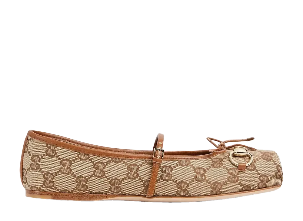 GUCCI Women's Horsebit Ballet Flat "Beige/Dark Brown"