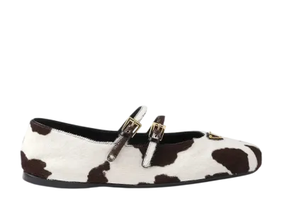 PRADA Women's Printed Leather Ballerinas "White/Dark Brown"