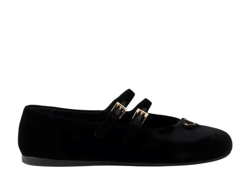 プラダ ウィメンズ ベルベット バレリーナ "ブラック"