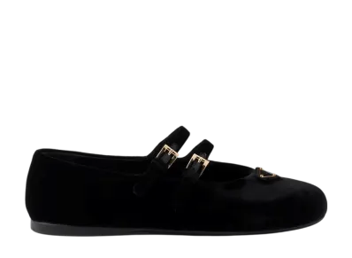 PRADA Women's Velvet Ballerinas "Black"