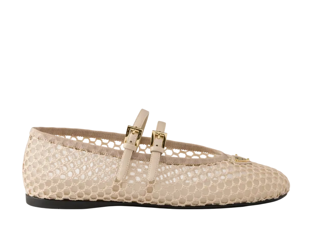 プラダ ウィメンズ メッシュファブリック バレリーナ "ベージュ"