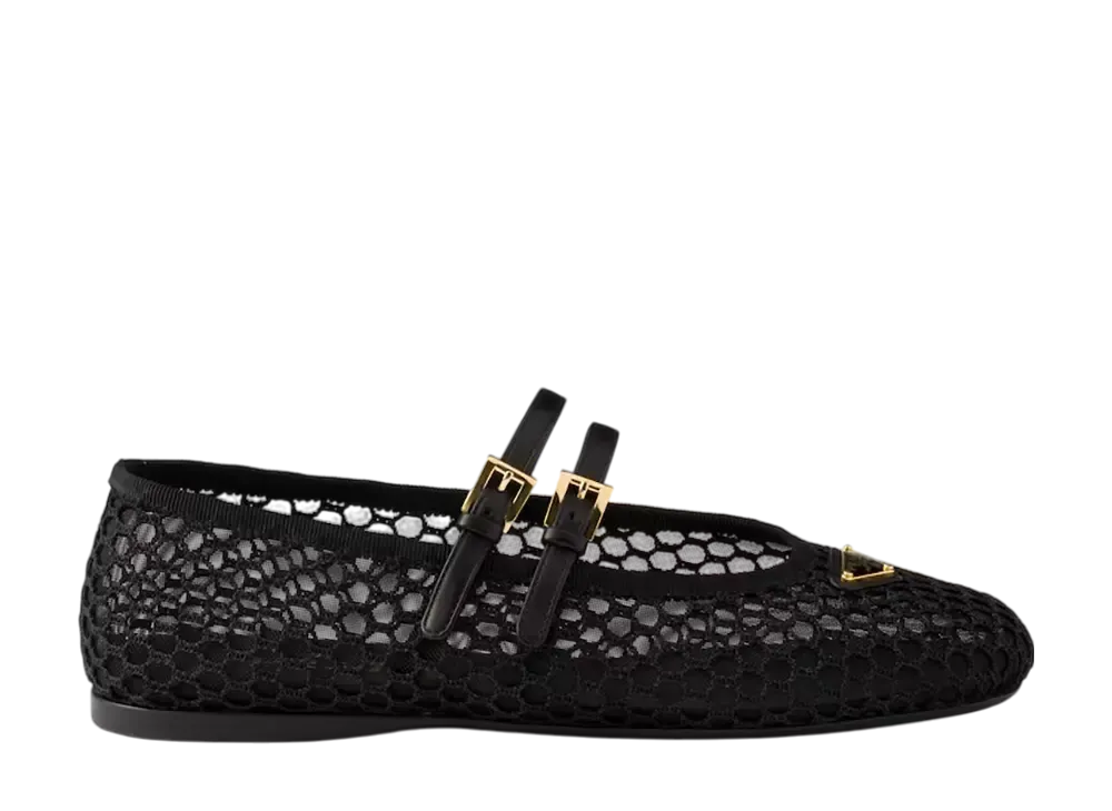 プラダ ウィメンズ メッシュファブリック バレリーナ "ブラック"