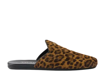 PRADA Women's Leopard-Print Leather Mules "Beige"