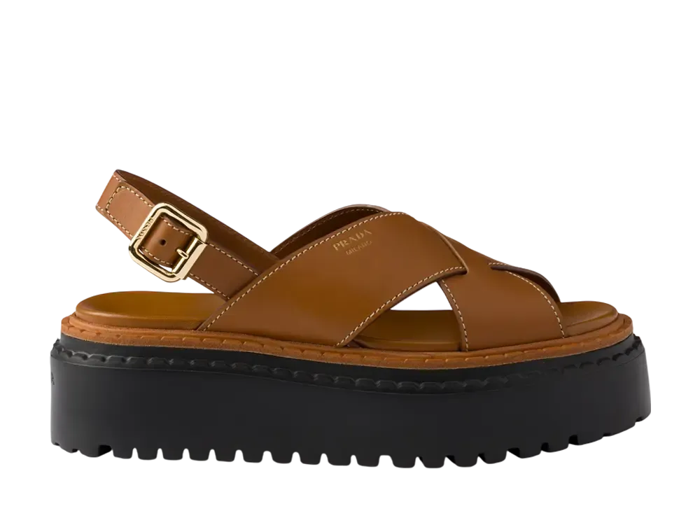 【PRADA】最新作★CRISSCROSS レザーサンダル ブラック レザー クリスクロスサンダル | PRADA