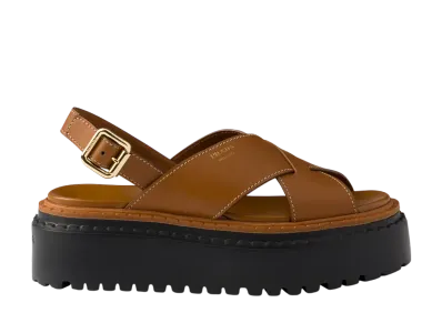 PRADA Women's Leather Crisscross Sandals "Leather"