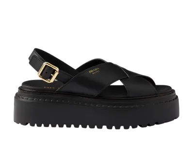 PRADA Women's Leather Crisscross Sandals "Black"