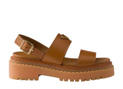 PRADA Women's Leather Sandals "Brown"
