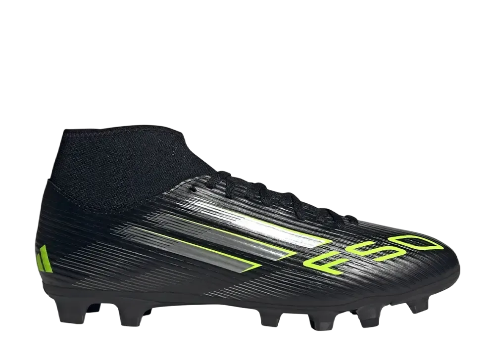 adidas F50 Club Mid Firm/Multi-Ground Cleats "Core Black/Iron Metallic/Lucid Lemon"