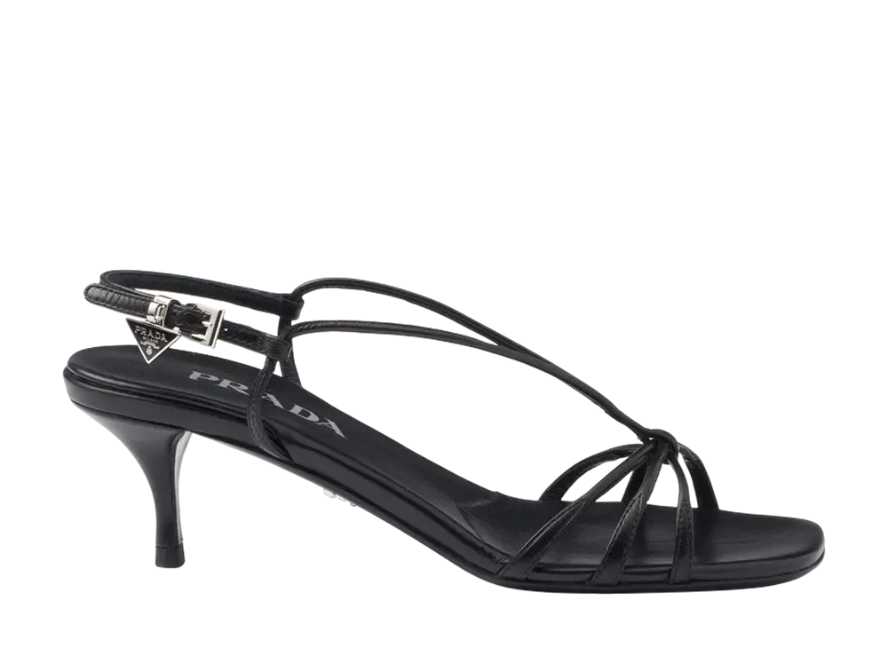 プラダ ウィメンズ レザー ヒールサンダル "ブラック"
