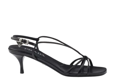 PRADA Women's Heeled Leather Sandals "Black"