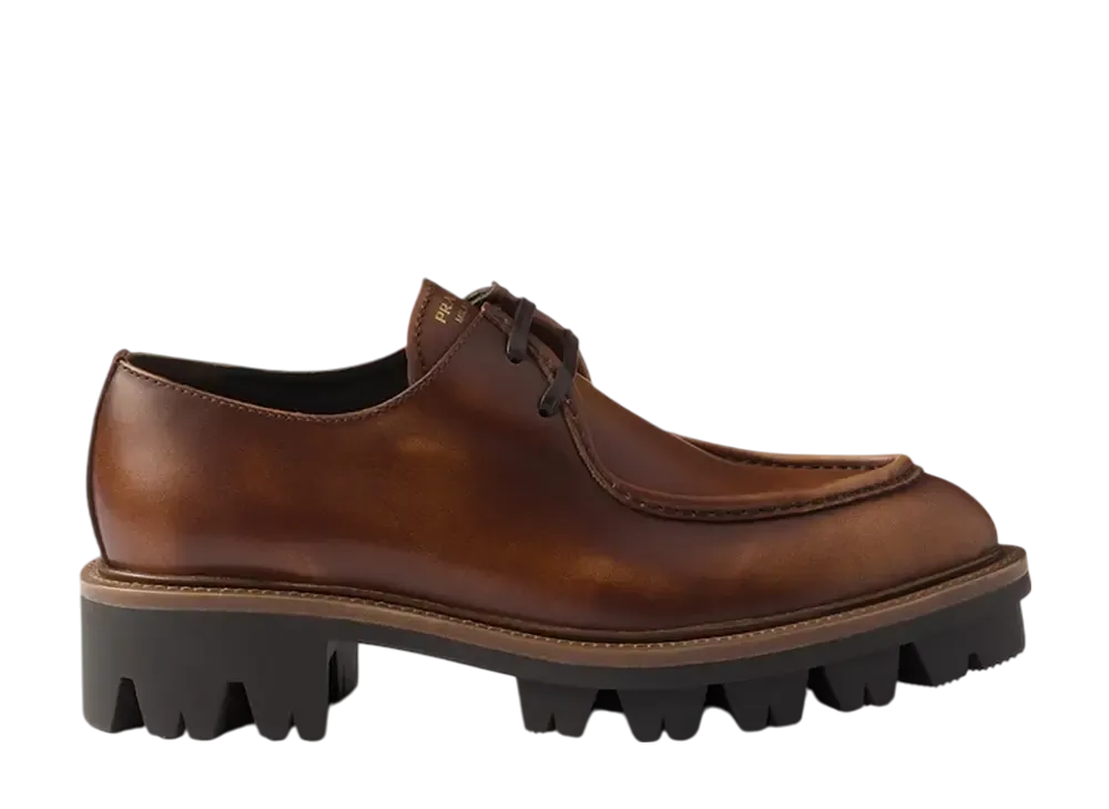 プラダ ウィメンズ レザー レースアップシューズ "コニャック"