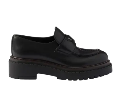 PRADA Women's Double Chocolate Leather Loafers "Black"
