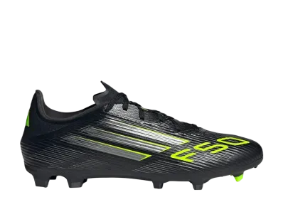 adidas F50 League Firm/Multi-Ground Cleats "Core Black/Iron Metallic/Lucid Lemon"