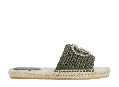 GUCCI Women's Espadrille with Crystal Interlocking G "Dark Green"