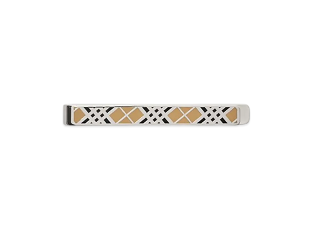 Burberry Enamel Check Tie Bar "Silver"