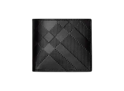 Burberry Embossed Check Bifold Coin Wallet "Black"