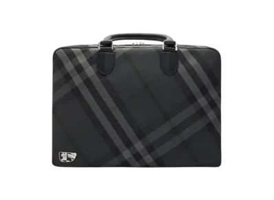 Burberry Grid Check Briefcase "Charcoal"
