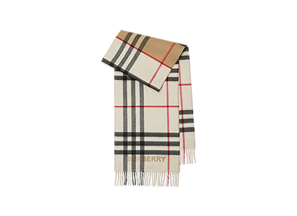 Burberry Contrast Check Cashmere Scarf "Archive Beige/Natural White"