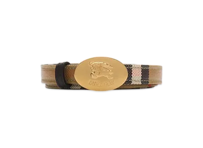 Burberry Thin Reversible Check Night Stamp Belt "Sand/Peat/Gold"