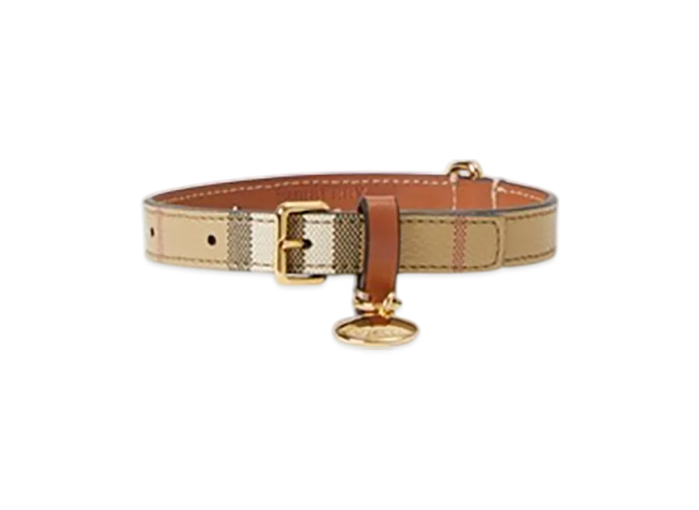 Burberry Small Check Dog Collar "Archive Beige/Briar Brown"