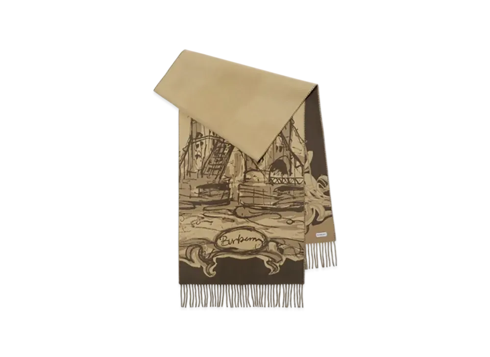 Burberry Tower Bridge Cashmere Scarf "Sand"