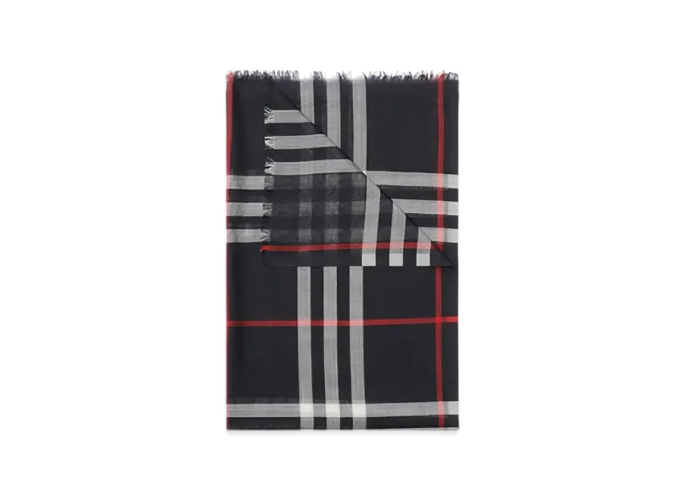Burberry Check Wool Silk Scarf "Navy"
