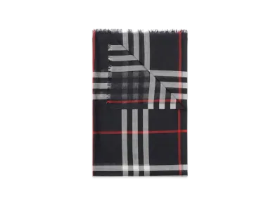 Burberry Check Wool Silk Scarf "Navy"