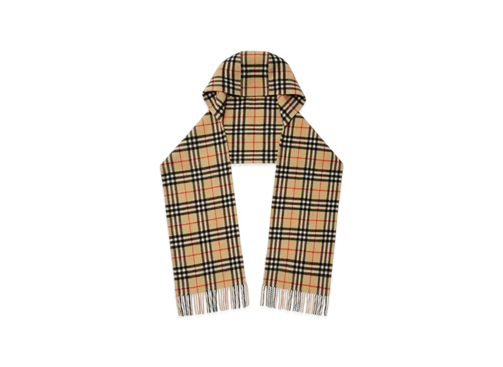 Burberry Check Cashmere Hooded Scarf "Sand"