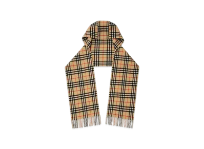 Burberry Check Cashmere Hooded Scarf "Sand"